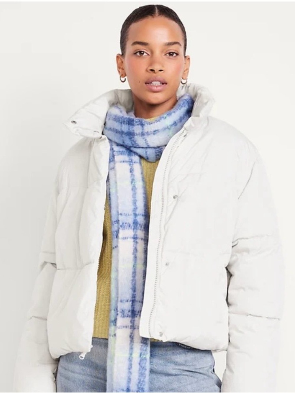 Old Navy Creme Puffer Jacket with High Collar
